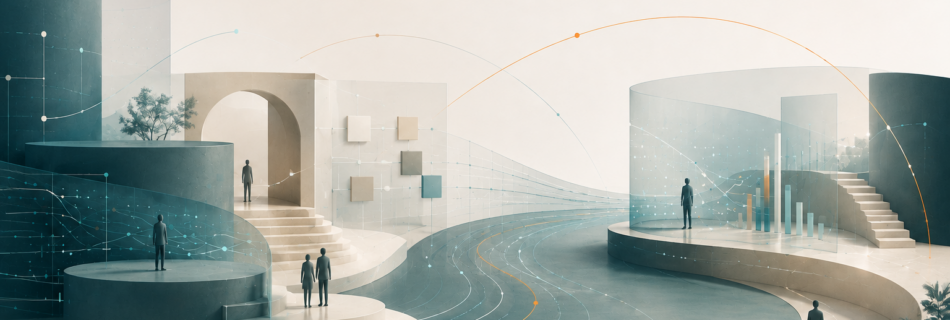 Abstract organizational systems connected through people, technology, processes, and pathways