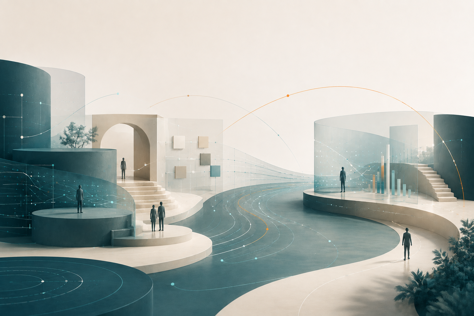 Abstract organizational systems connected through people, technology, processes, and pathways